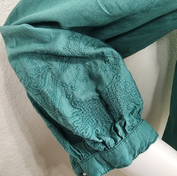 Zara Basic Green Square Neck Boho Embroidered 3/4 Sleeve Size XS - Picture 8 of 12